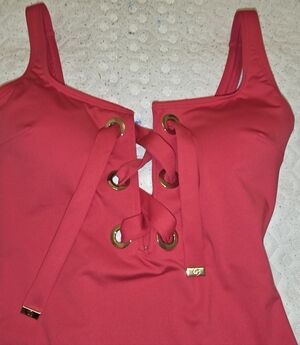 Michael Kors Red Lace-Up One-Piece Swimsuit with Gold Hardware